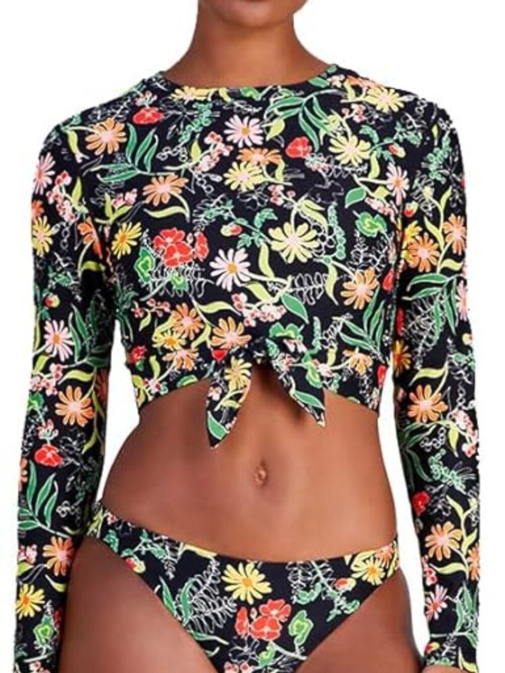 KATE SPADE Cropped Long Sleeve Rash Guard TOP CHEEKY Bikini BOTTOM SWIM NWT SM